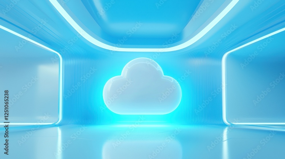Empty room with a blue light shining through the ceiling. the room has a futuristic and futuristic design with a high ceiling and walls. Empty room with a blue light shining through the ceiling. the room has a futuristic and futuristic design with a high ceiling and walls.