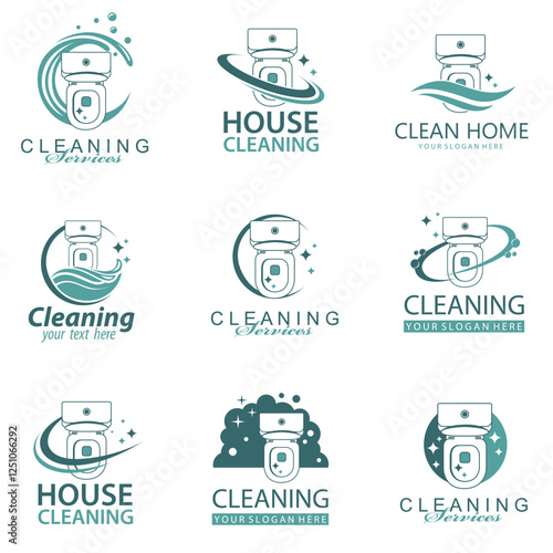 collection of cleaning service design with toilet bowl isolated on white background
