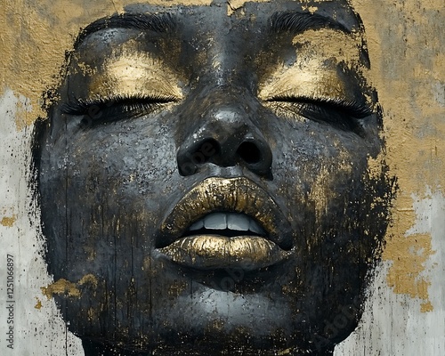 Golden Black Woman Portrait, Abstract Art
