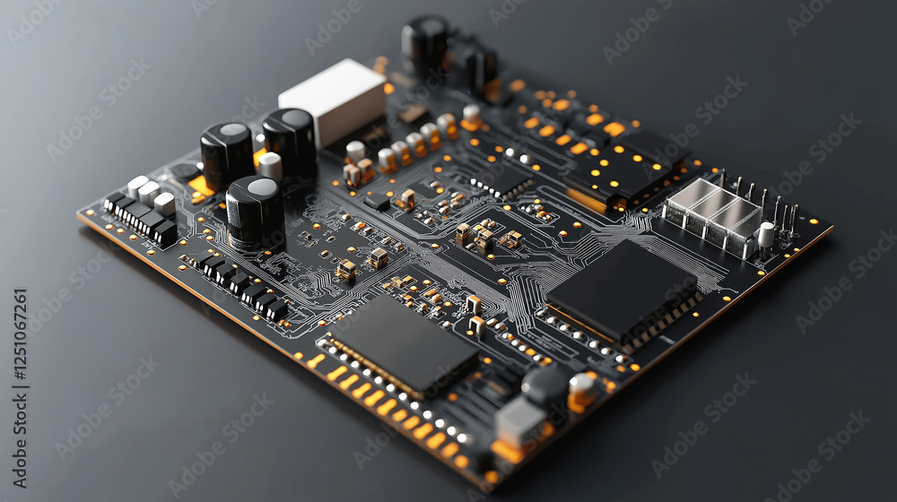 Abstract close-up of a glowing digital circuit board, showcasing intricate connections and technological design 