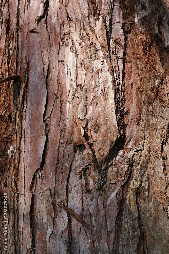 Wood texture of giant coniferous tree Giant Sequoia, latin name Sequoiadendron giganteum, sunlit by day sun. Wood texture of giant coniferous tree Giant Sequoia, latin name Sequoiadendron giganteum, sunlit by day sun.