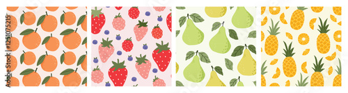 Summer collection with fruits seamless patterns, decorative wallpaper.