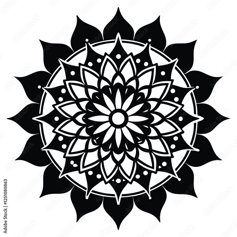 Black silhouette Ornate Mandala Design Black silhouette Ornate Mandala Design