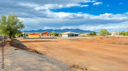 Wallpaper Mural Empty lot ready for building new houses with mountain backdrop and blue sky. Possible use Real estate promotions Torontodigital.ca