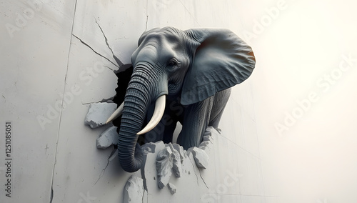 Fototapeta Naklejka Na Ścianę i Meble -  Elephant Breakthrough the concrete wall