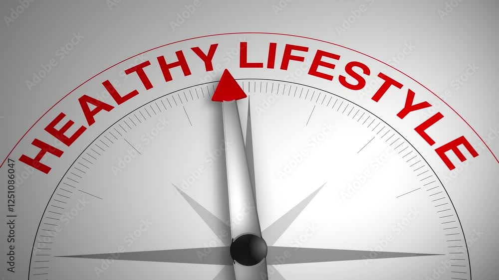 Healthy Lifestyle text or word with a gauge arrow on a compass, representing guidance and direction on a clean white background. Ideal for business, coaching, consulting, and concept Healthy Lifestyle text or word with a gauge arrow on a compass, representing guidance and direction on a clean white background. Ideal for business, coaching, consulting, and concept