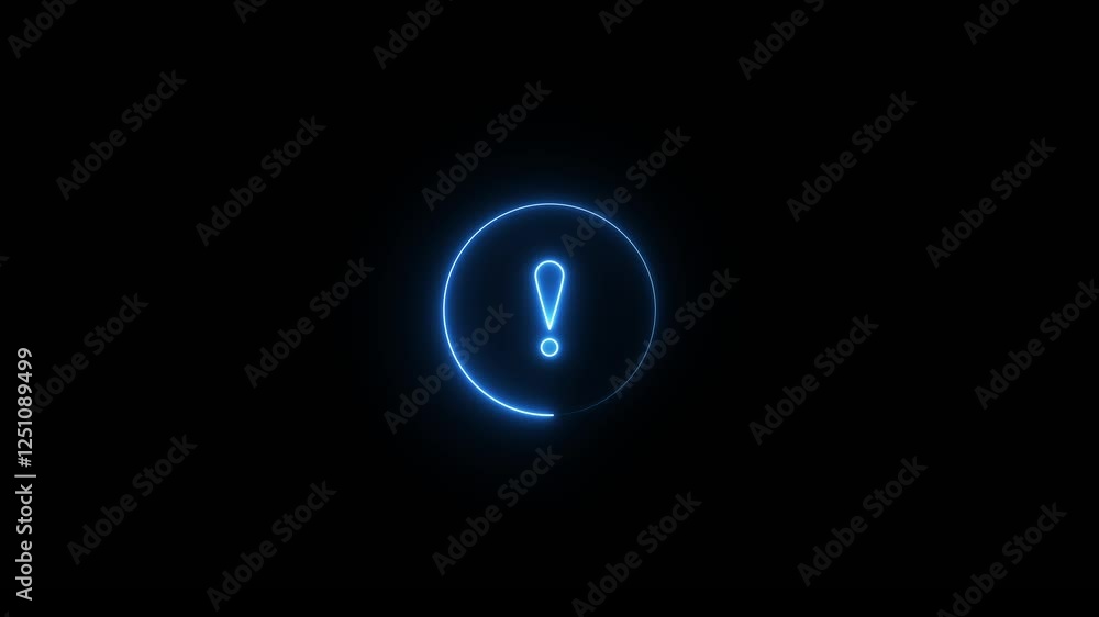 Exclamation mark enclosed by a circle. neon animation on black screen. Exclamation mark enclosed by a circle. neon animation on black screen.