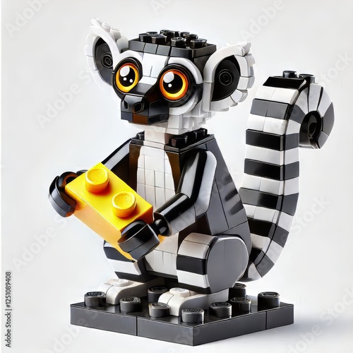 Ring-tailed Lemur Constructed from Interlocking Building Bricks in 3D style photo