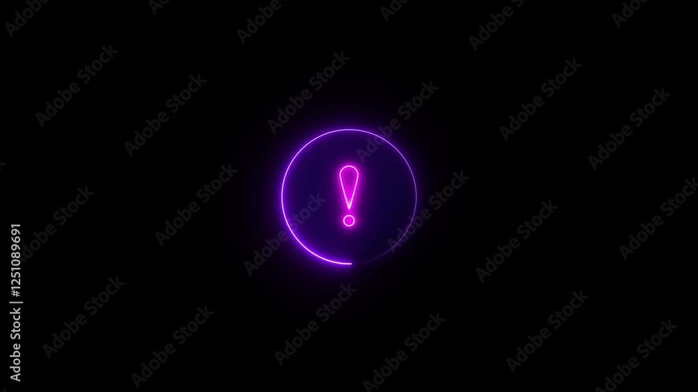 Exclamation mark enclosed by a circle. neon animation on black screen. Exclamation mark enclosed by a circle. neon animation on black screen.