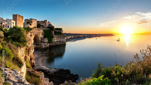 Wallpaper Mural Scenic sunset over the sea by the coastal village in Puglia. Vacation destination for travel and tourism with boats and clear skies Torontodigital.ca