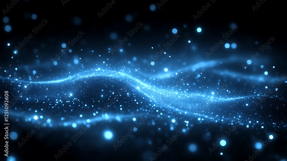 Abstract Blue Particle Wave Glowing Dark Background Abstract Blue Particle Wave Glowing Dark Background