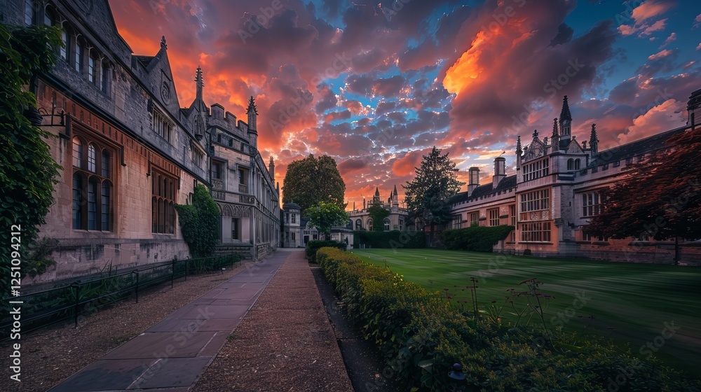 Beautiful sunset over oxford, uk with historic university buildings and old college architecture in view Beautiful sunset over oxford, uk with historic university buildings and old college architecture in view