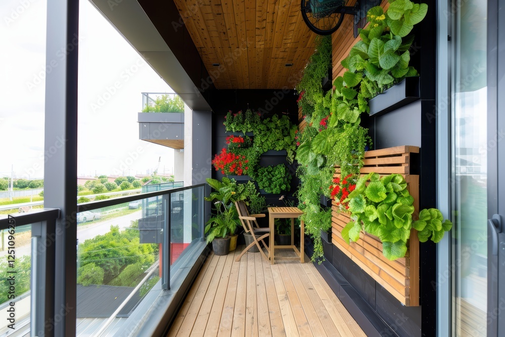 Urban Eco Living: Modern Balcony with Vertical Planters and Small Vegetable Garden Design Urban Eco Living: Modern Balcony with Vertical Planters and Small Vegetable Garden Design
