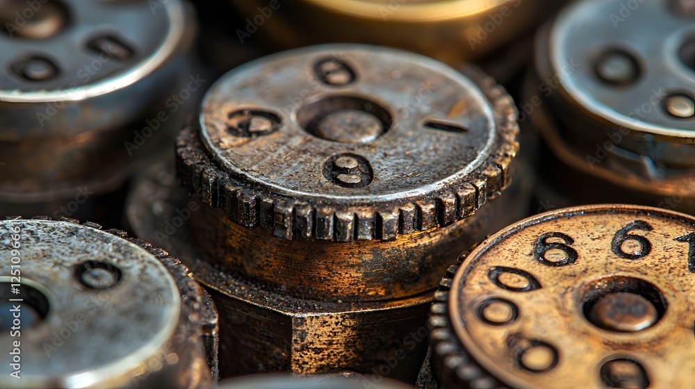 A detailed view of a rotary phone s numbered dial, its metal parts slightly worn with time A detailed view of a rotary phone s numbered dial, its metal parts slightly worn with time