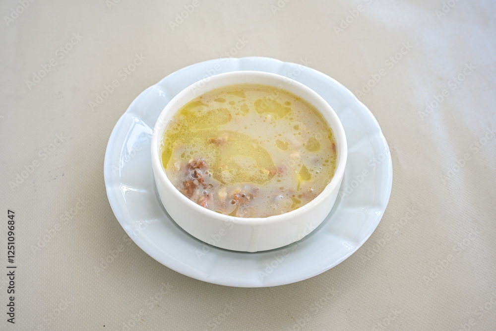 Turkish Traditional Tripe Soup. Iskembe, tuzlama, sirdan, beyran, ayak paca, kelle paca corbasi. Turkish Traditional Tripe Soup. Iskembe, tuzlama, sirdan, beyran, ayak paca, kelle paca corbasi.