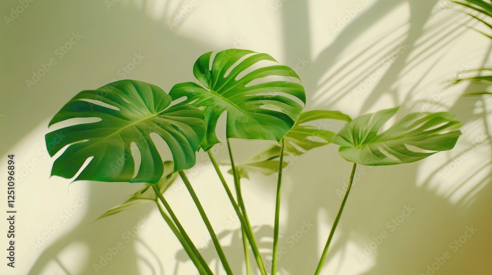 Obraz premium Vibrant green shadow abstract overlay created by lush leaves in a sunlit room