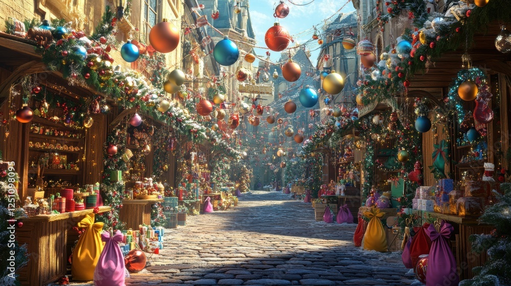 Naklejka premium A Christmas Market in a European Town