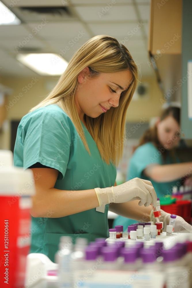 Fototapeta premium Healthcare Professional Analyzing Blood Samples in a Sterile Laboratory Environment