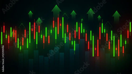 Stock Market Growth Illustration with Increasing Graph Going Up.  Stock Market Crash Illustration with Decreasing Graph Going Down. 