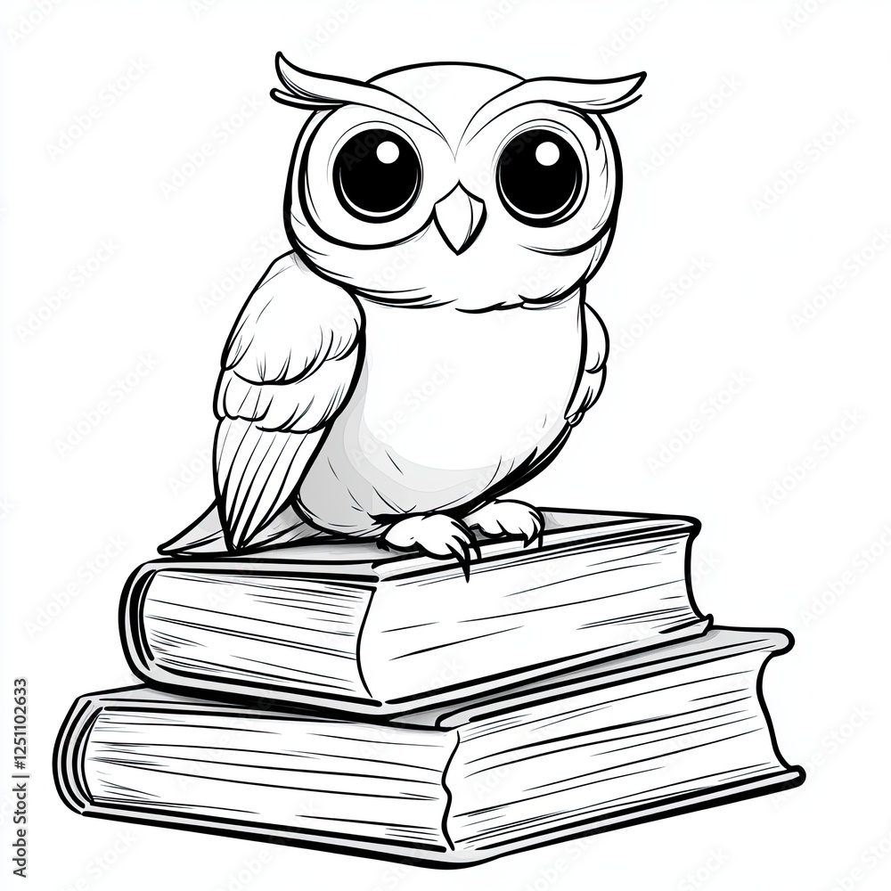 Fototapeta premium Charming Owl Perched on Books Simple Coloring Page Design