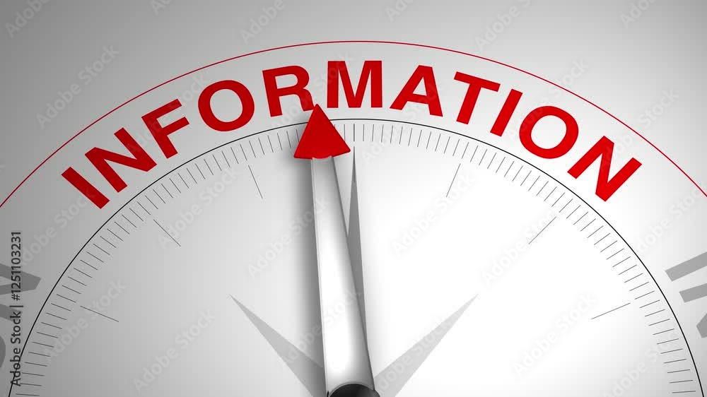 Information text or word with a gauge arrow on a compass, representing guidance and direction on a clean white background. Ideal for business, coaching, consulting, and concept Information text or word with a gauge arrow on a compass, representing guidance and direction on a clean white background. Ideal for business, coaching, consulting, and concept