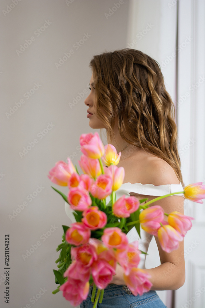 Naklejka premium girl with flowers
