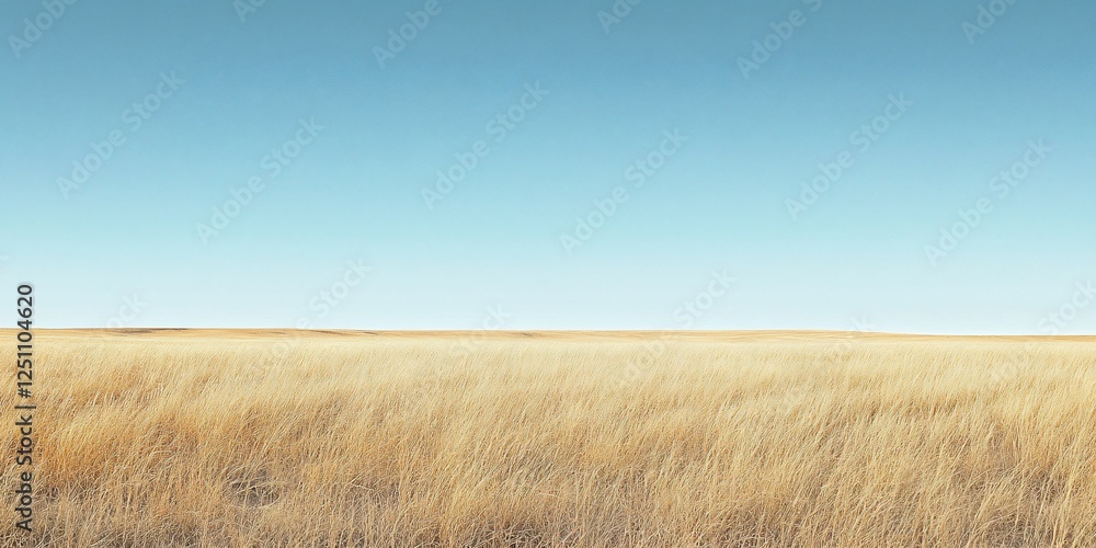 Golden Prairie under Blue Sky; Peaceful Landscape Golden Prairie under Blue Sky; Peaceful Landscape