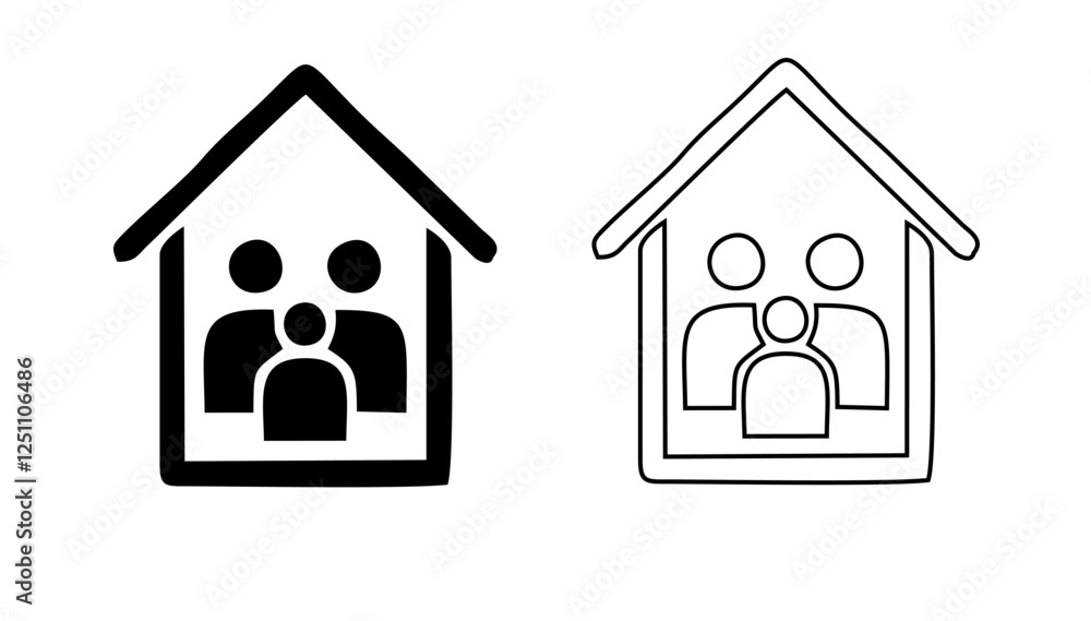 Family Flat Icon Black and White Vector Graphic Family Flat Icon Black and White Vector Graphic