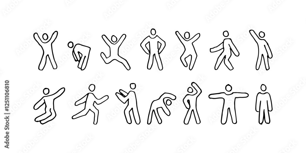 Obraz premium Hand-drawn human figures, cartoon symbol pictogram icons in various poses.
