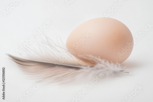 Soft colors of a feather resting beside an egg