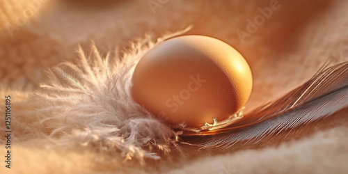 Soft light illuminating an egg resting on a feather
