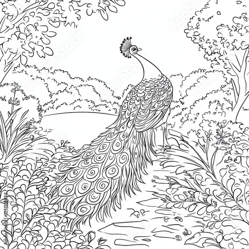 Wallpaper Mural Peacock in Garden Coloring Page Simple Bird Illustration for Kids and Kids Torontodigital.ca