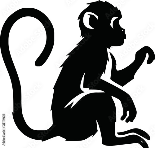 monkey silhouette. black monkey isolated on white background. cutout monkey. hand drawn monkey design. vector illustration. monochrome cartoon shadow vector silhouette.