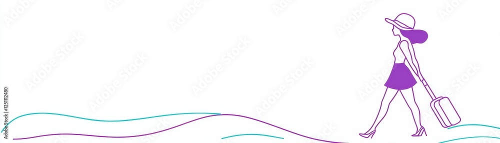 A simple, illustrated woman in a sunhat walks along a beach, carrying a bag, embodying a relaxed summer vibe. A simple, illustrated woman in a sunhat walks along a beach, carrying a bag, embodying a relaxed summer vibe.