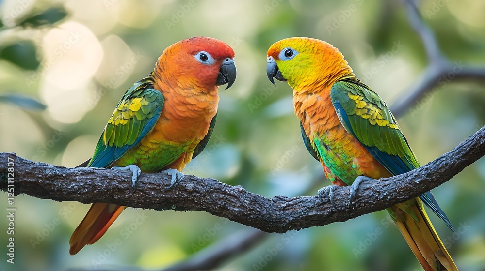 Obraz premium Multicolor exotic parrots on a tree branch