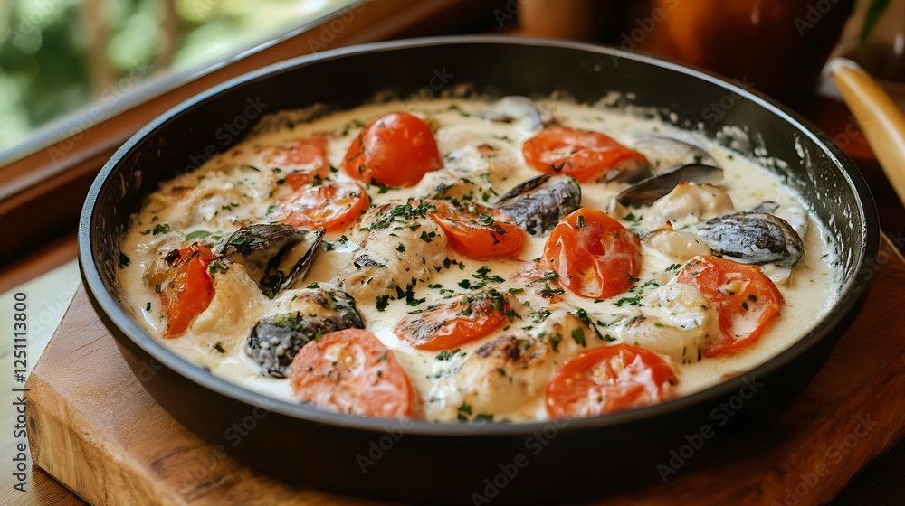 Mussels in cream sauce with tomatoes and garlic Mussels in cream sauce with tomatoes and garlic