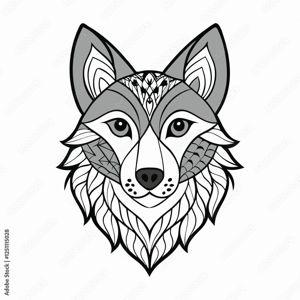 A Zentangle wolf head features intricate, meditative patterns forming a majestic wolf’s face, blending bold lines, geometric shapes, and organic details for a striking, artistic design. A Zentangle wolf head features intricate, meditative patterns forming a majestic wolf’s face, blending bold lines, geometric shapes, and organic details for a striking, artistic design.