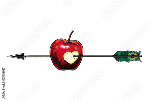 illustration of an apple stuck with an arrow, hand drawn