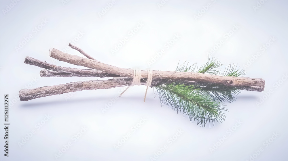 Bundle of sticks with pine sprigs, studio shot Bundle of sticks with pine sprigs, studio shot