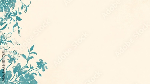 Teal Floral Design On Off White Background