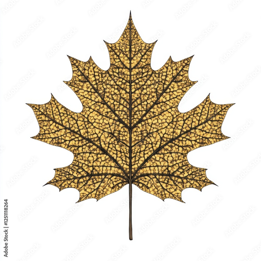 Fototapeta premium Detailed Tan and Brown Dried Maple Leaf on White Background