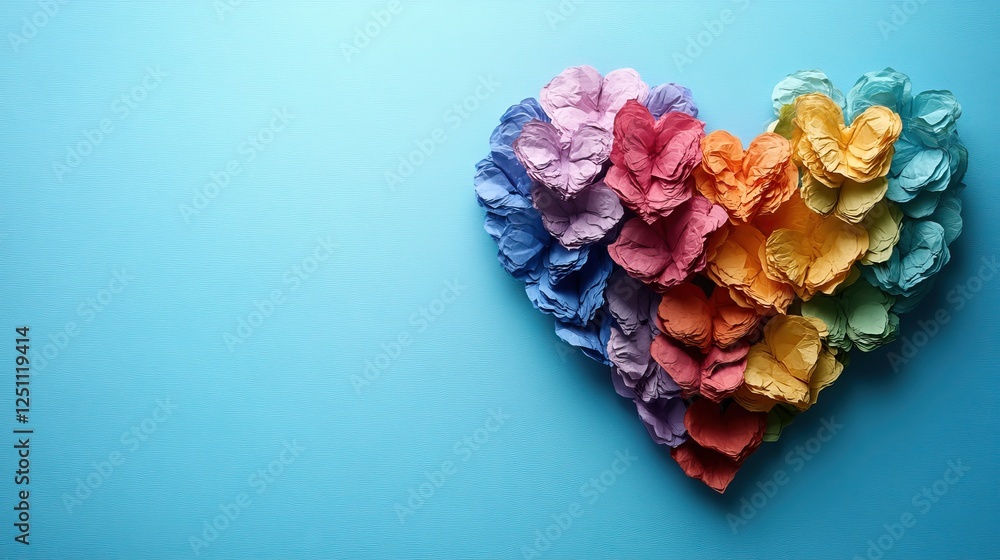 LGBT History Month concept Top view of symbolic parade accessories, including rainbow colored paper hearts, on a pastel blue backdrop with space for text. LGBT History Month concept Top view of symbolic parade accessories, including rainbow colored paper hearts, on a pastel blue backdrop with space for text.