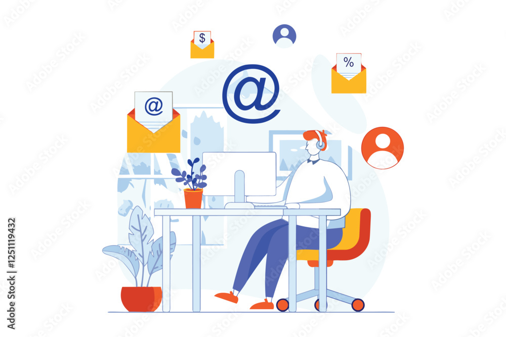 Flat Vector Illustration of People Engaged in Email Marketing Concept Flat Vector Illustration of People Engaged in Email Marketing Concept