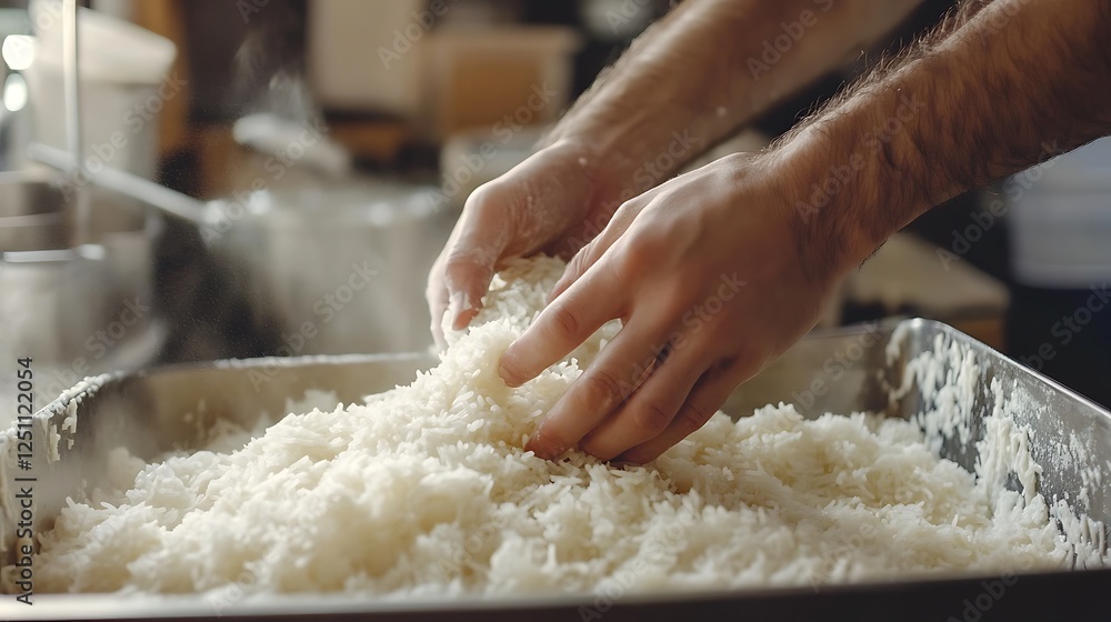 Fototapeta premium Packing pilaf in the pilaf catty rice national dish