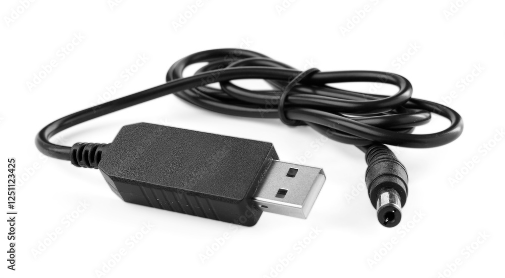 Black USB charge cable isolated on white Black USB charge cable isolated on white
