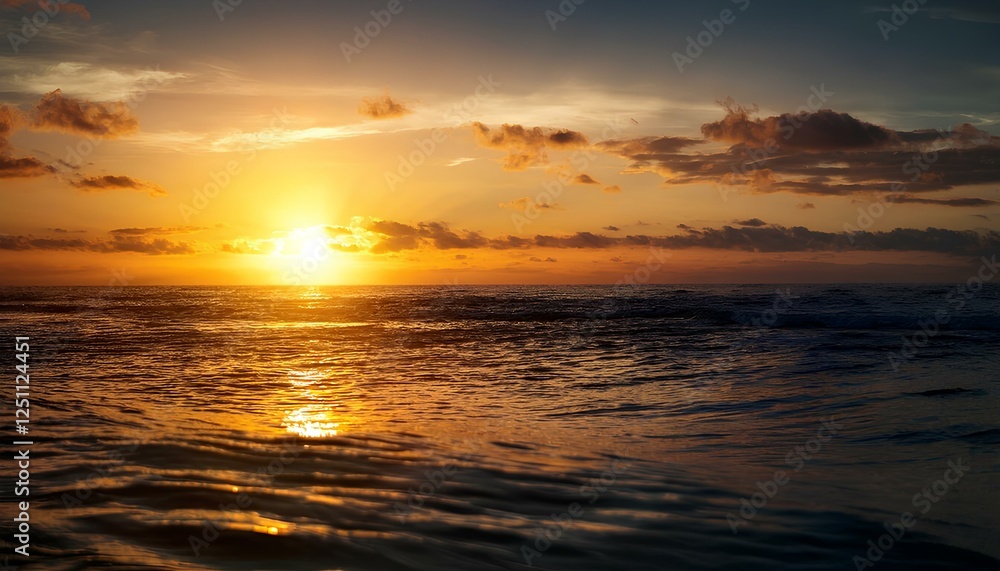 Fototapeta premium the golden hues of a sunset reflecting on a perfectly calm ocean
