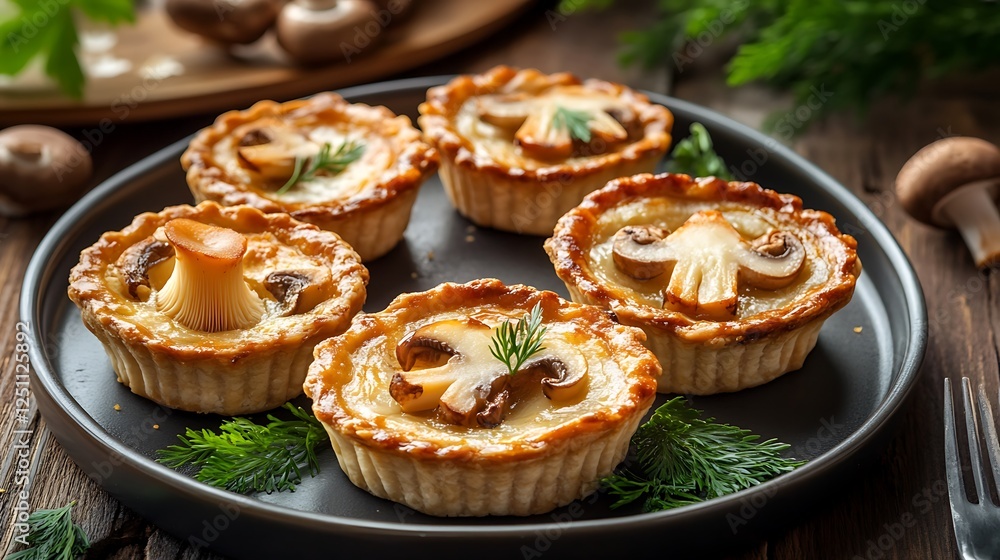 Pies with mushrooms on a plate Pies with mushrooms on a plate