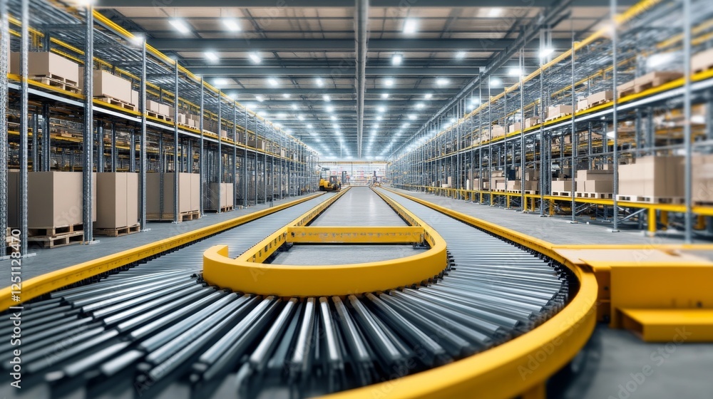 Fototapeta premium Optimizing warehouse logistics with conveyor belts enhancing efficiency in industrial facilities
