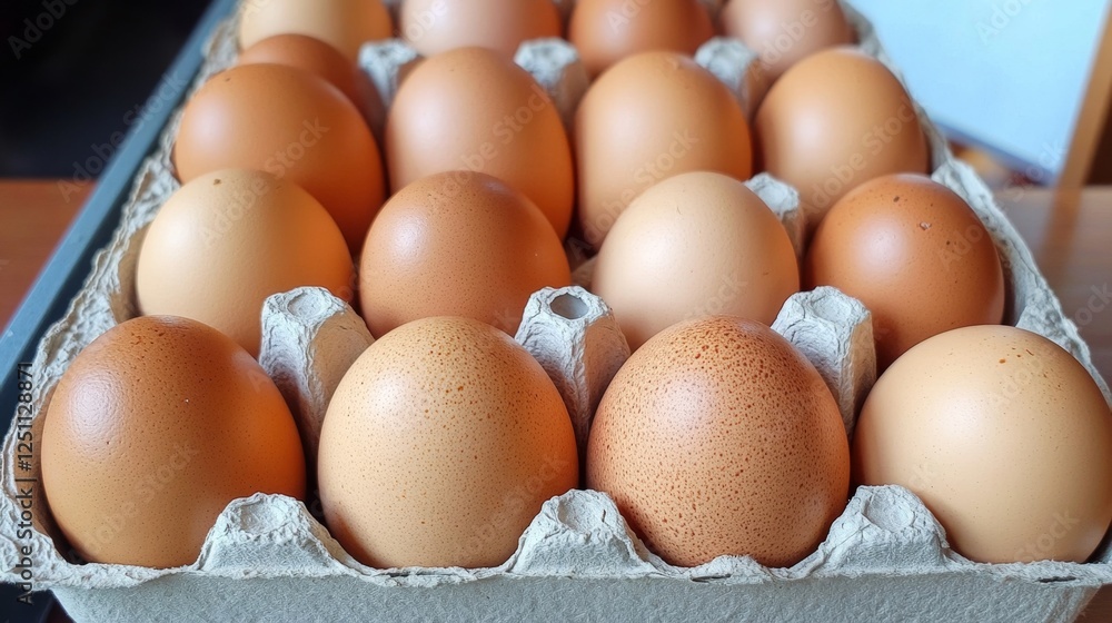 Daily collection of fresh eggs from happy chickens on a sustainable farm Daily collection of fresh eggs from happy chickens on a sustainable farm