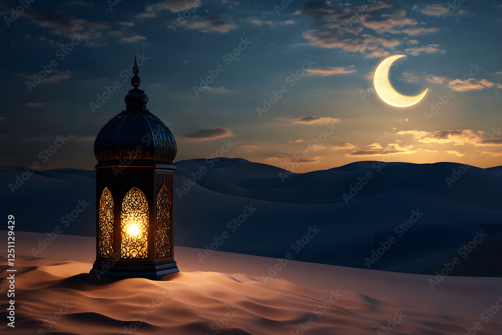 Ornamental Arabic lantern with burning candle glowing in hand. Festive greeting card, invitation for Muslim holy month Ramadan Kareem, Ramadan crescent moon Ornamental Arabic lantern with burning candle glowing in hand. Festive greeting card, invitation for Muslim holy month Ramadan Kareem, Ramadan crescent moon